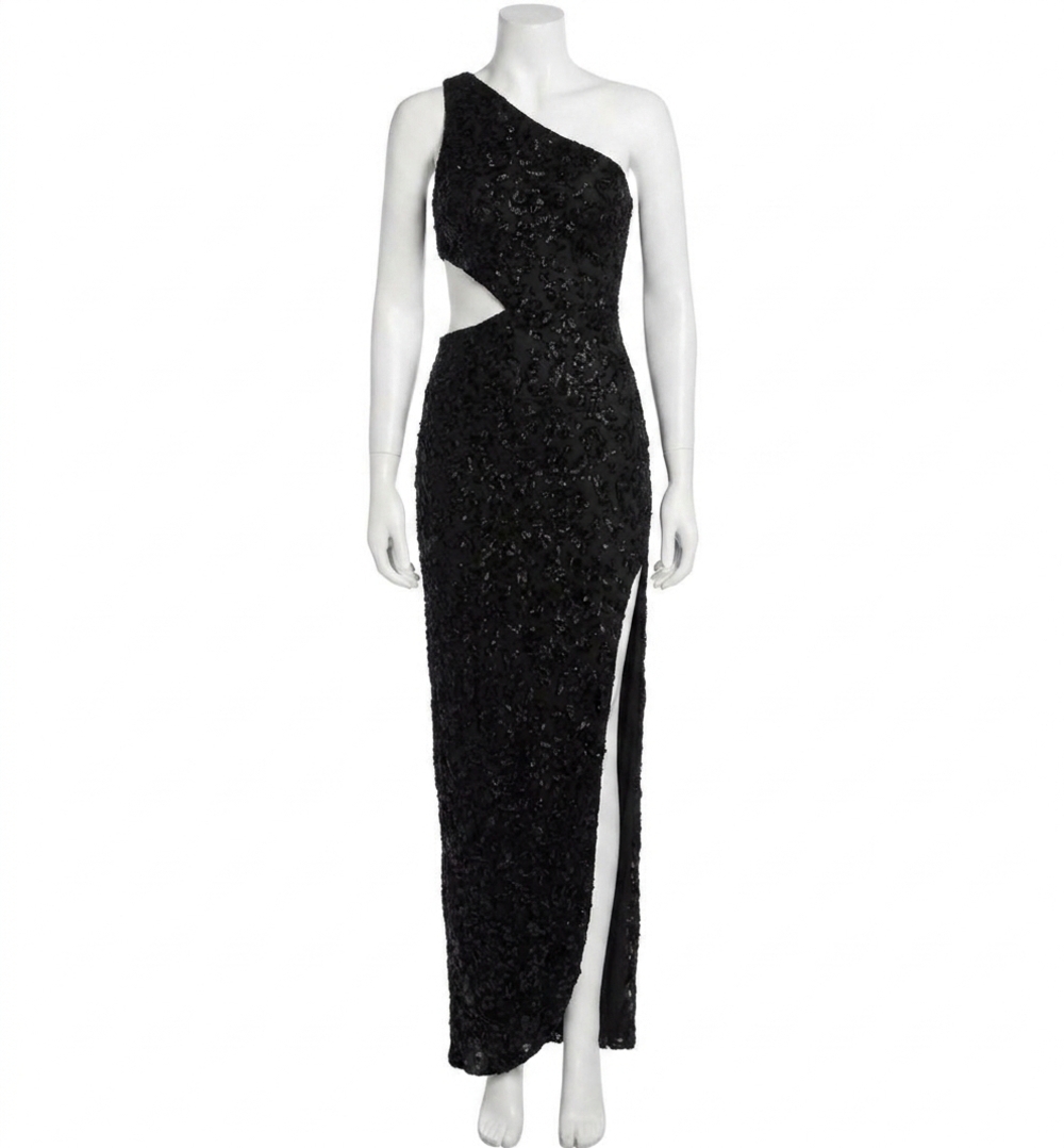 NEW MAC DUGGAL lainey asymmetrical one shoulder formal prom dress in black
